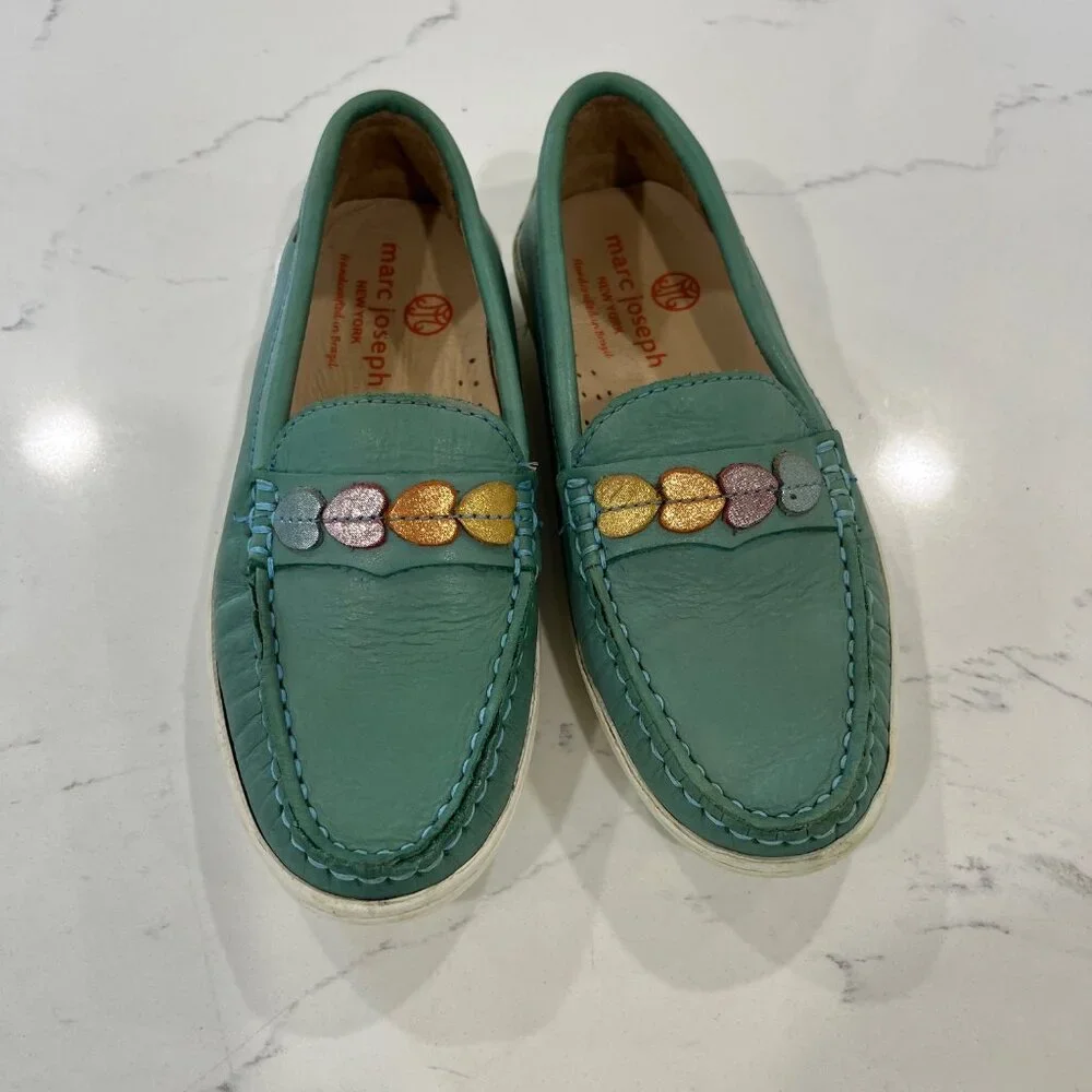 MARC JOSEPH NEW YORK Uni Kid's Leather Made in Brazil Heart Detail Penny Loafer